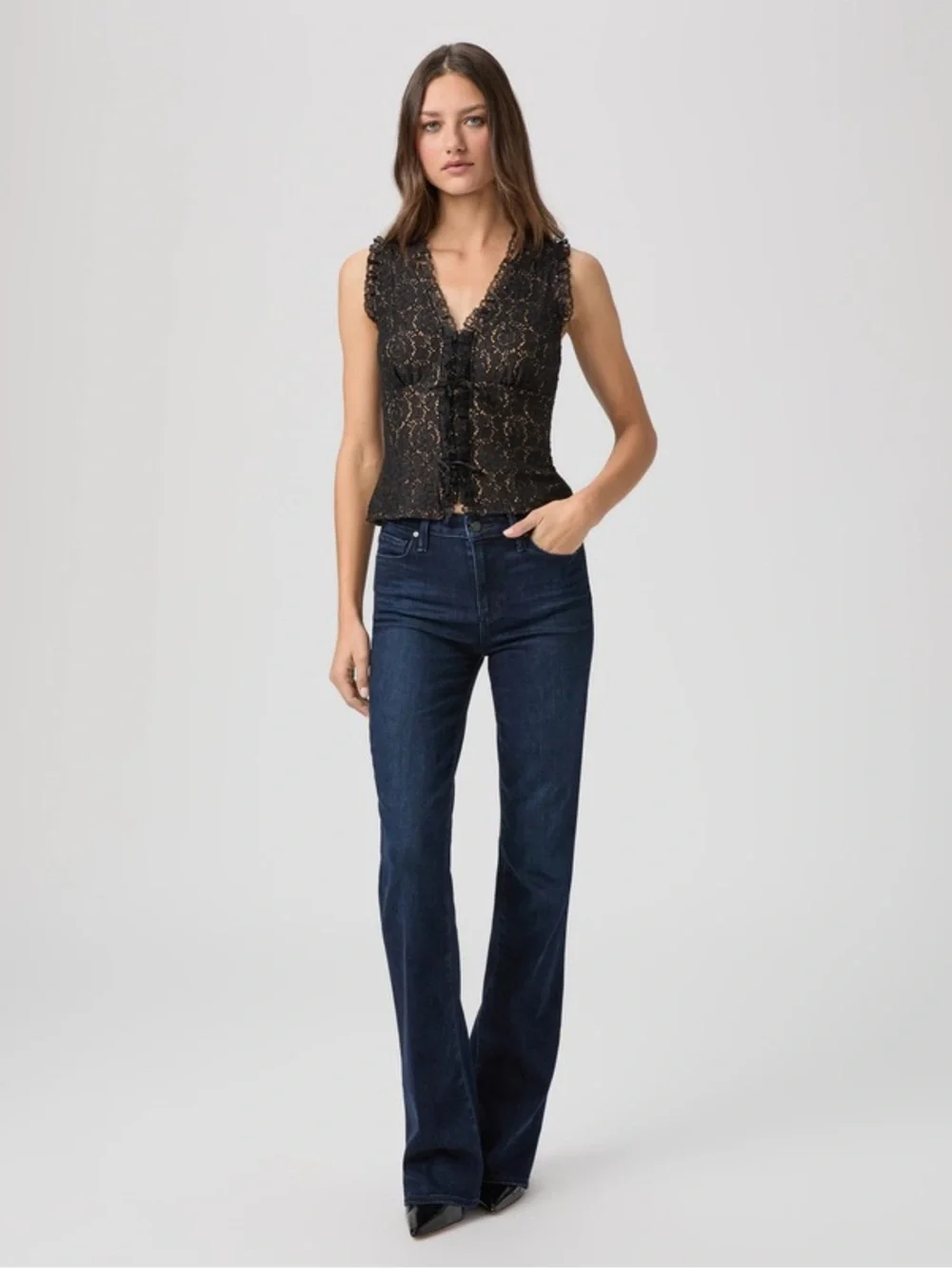 PAIGE High Rise Bell Canhon Dark Blue Flare Jeans 29